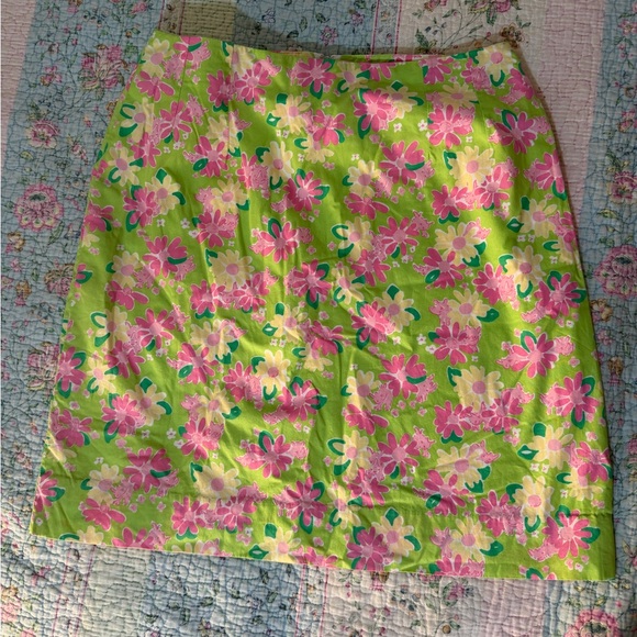 Vintage Lilly Pulitzer Skirt Pink/Green Floral w/ Rhinos Cotton Lined: Size 6 - Picture 12 of 16